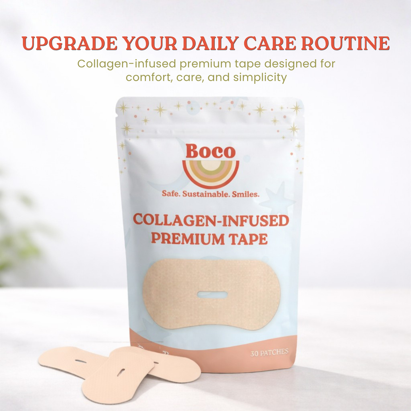 Boco Collagen-Infused Premium Mouth Tape Pouch with Two Patches – 30 Patches, Safe and Sustainable