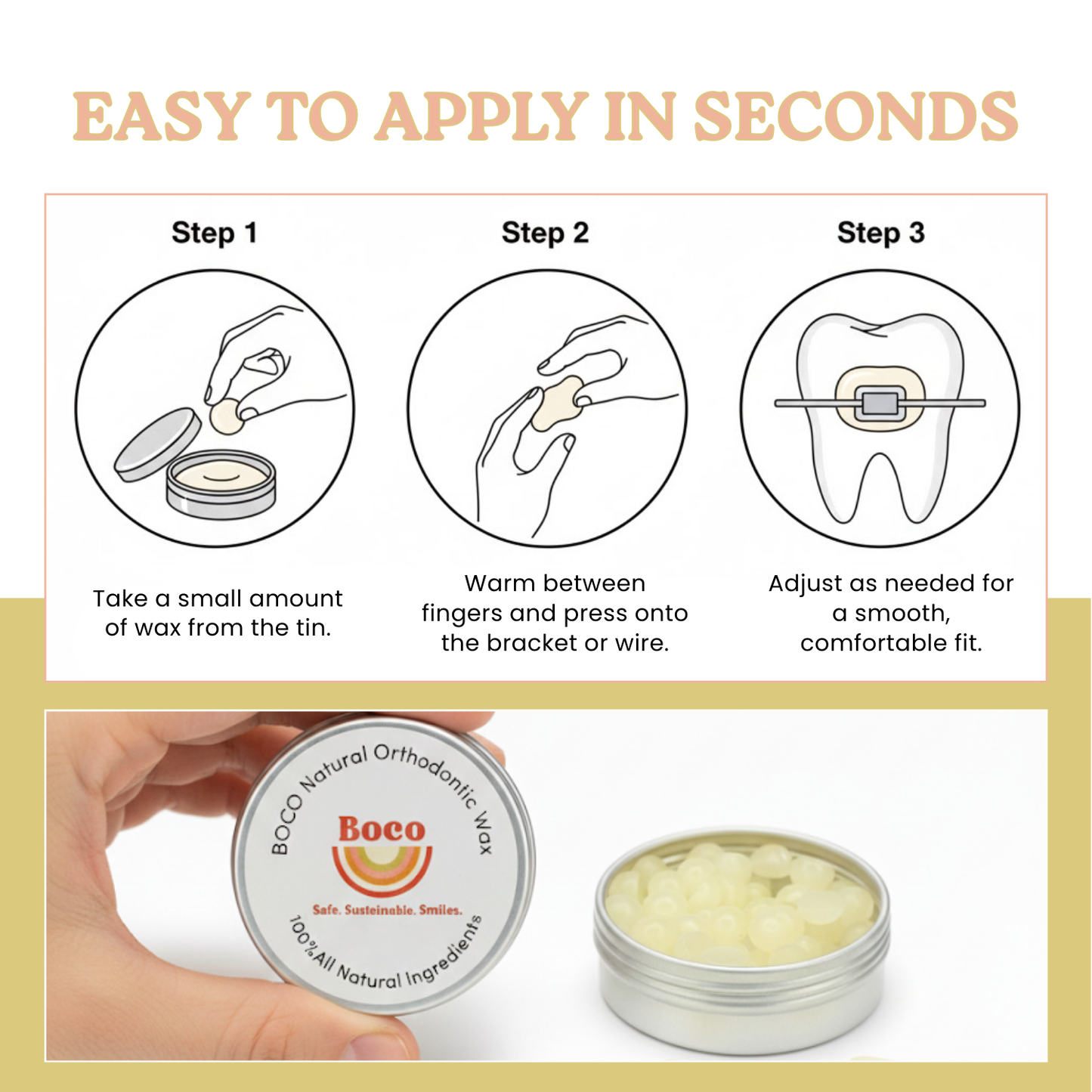 Ortho Wax (ORIGINAL HONEY) – Natural Braces Protection Orthodontic Wax (75 Buttons)