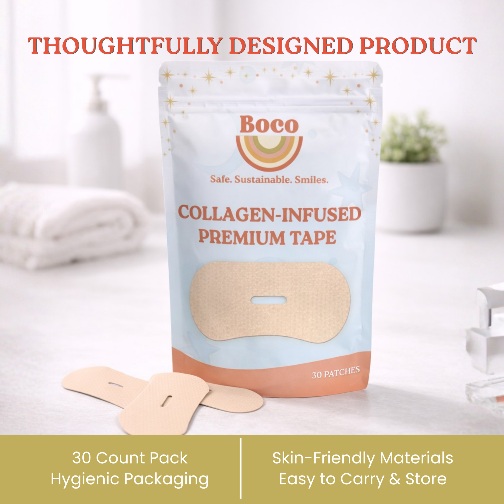 Boco Premium Mouth Tape 30 Count Pack – Skin-Friendly Materials, Hygienic Packaging, Easy to Carry