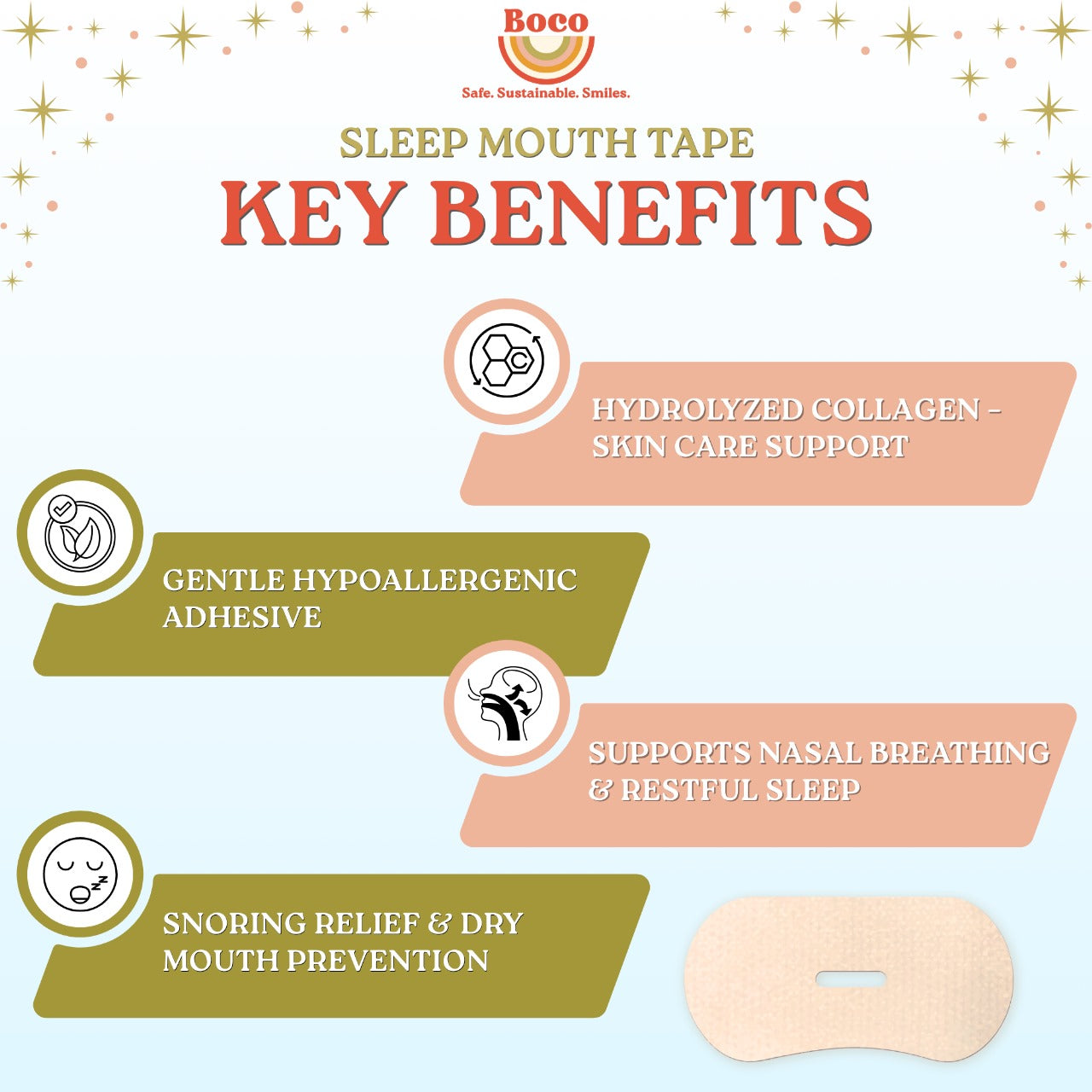 Boco Collagen-Infused Mouth Tape for Better Sleep – 30 Night Strips | Nasal Breathing & Skin Hydration | Hypoallergenic & Gentle