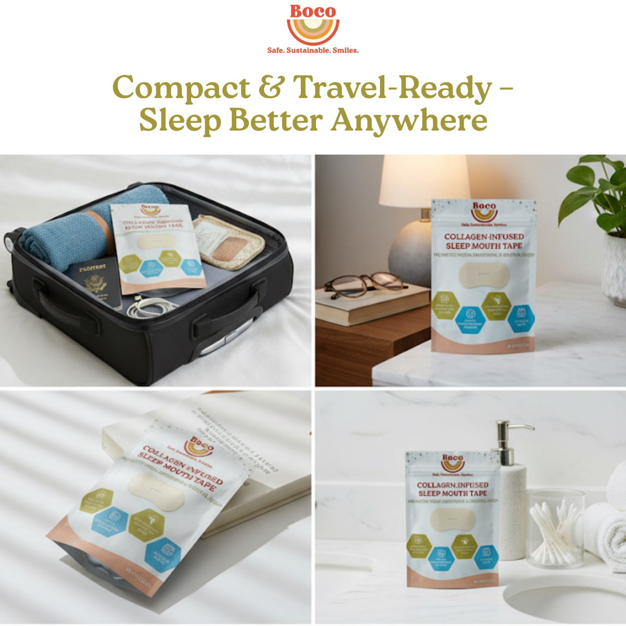 Boco Collagen-Infused Mouth Tape for Better Sleep – 30 Night Strips | Nasal Breathing & Skin Hydration | Hypoallergenic & Gentle